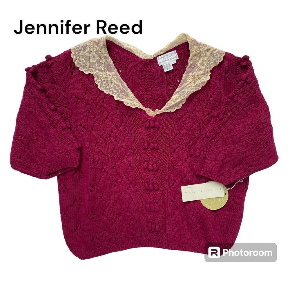NWT Rare Vintage 80’s Jennifer Reed SZ L Hand Knitted Chunky Mauve Lace …